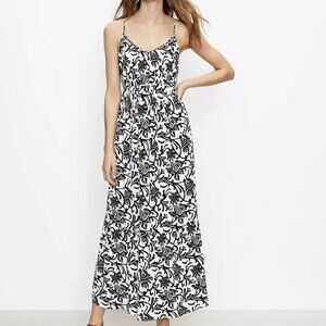 LOFT Vine Tie Back Strappy Maxi Dress - Black White - Size Medium